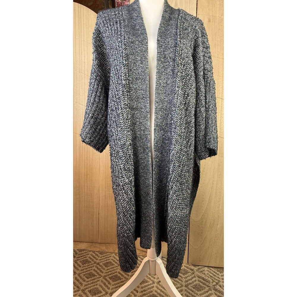 Jones New York Womens L Long Open Front Marled Knit Cardigan Duster Cotton